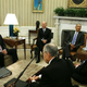 President Barack Obama (fourth from left) meets at the White House with Senate leaders and leaders of the Senate Judiciary Committee to discuss the vacancy on the U.S. Supreme Court March 1, 2016. Seated with the president (from left) are Senate Judiciary ranking member Patrick Leahy (D-Vt.), Senate Minority Leader Harry Reid (D-Nev.), Vice President Joe Biden, Senate Majority Leader Mitch McConnell (R-Ky.) and Senate Judiciary Committee Chairman Chuck Grassley (R-Iowa).
Mark Wilson/Getty Images